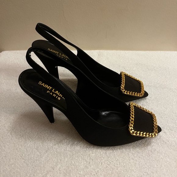 SAINT LAURENT St Sulpice Chain Buckle Slingback Black Pumps 6 US / 36 EU - Picture 3 of 6